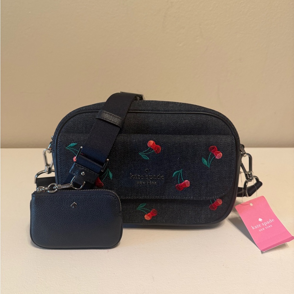 Kate Spade Navy Denim Cherry Crossbody Bag